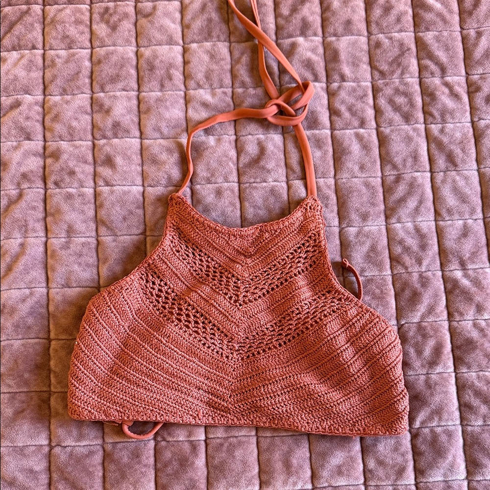 Xhilaration Crochet High-Neck Bikini Top in Dusty Coral
